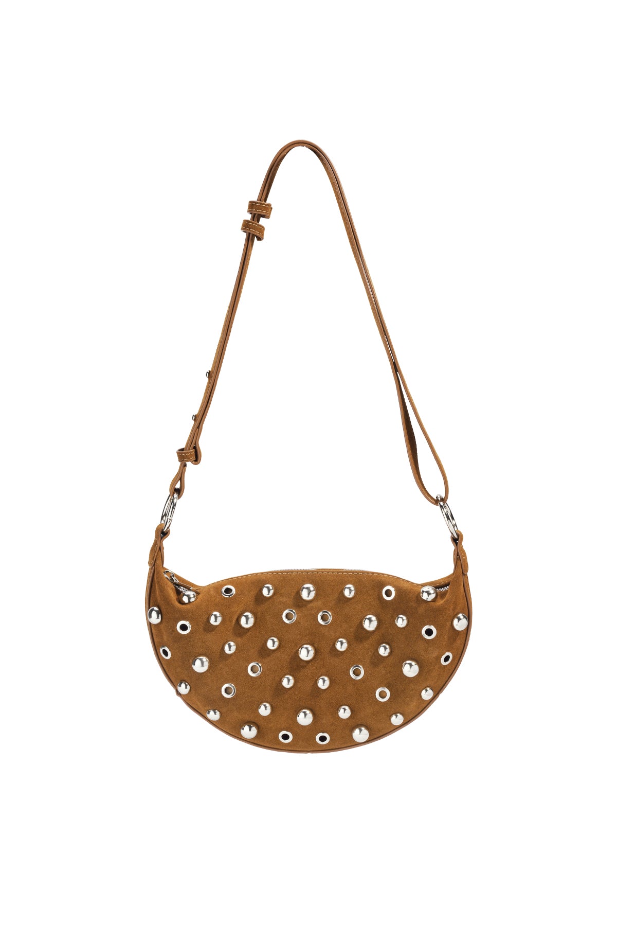 Women's shoulder bag made of 90% suede, 10% metal with stud details – brown and grey