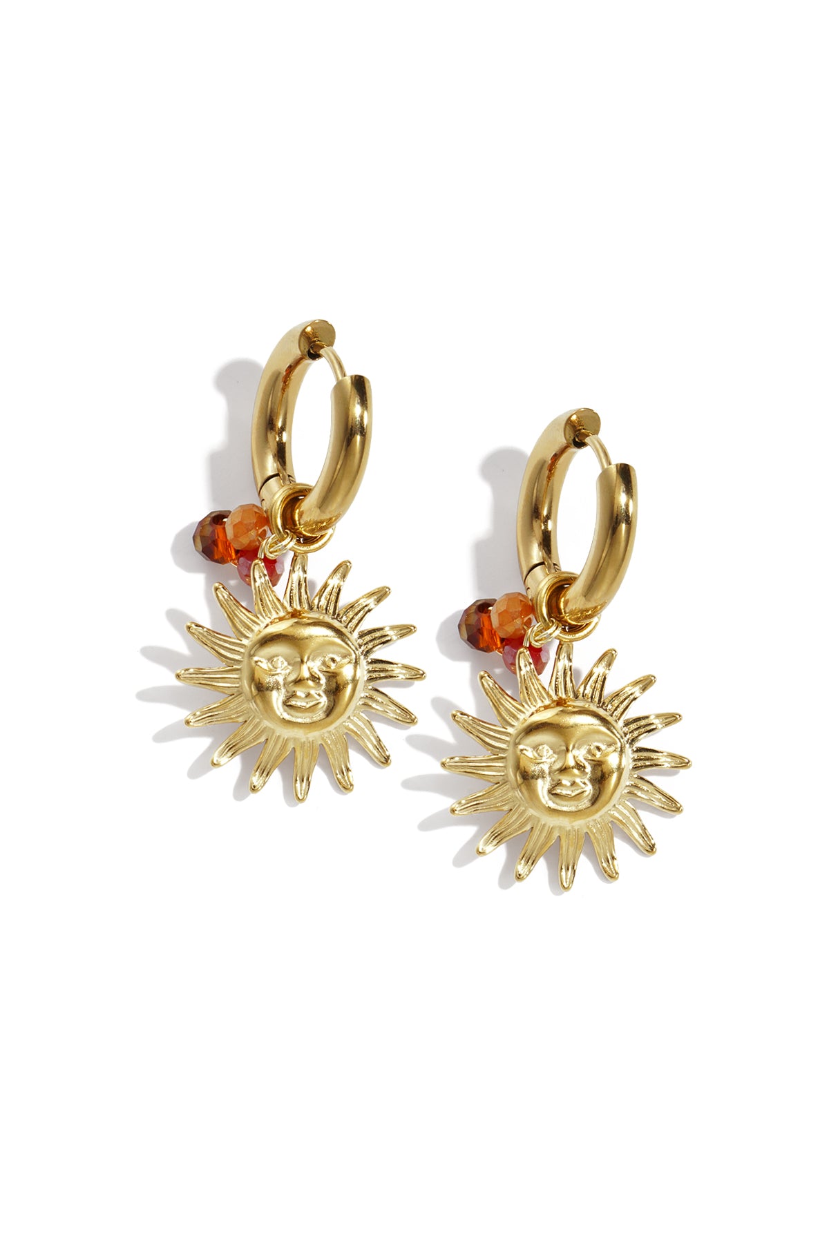Boucles d'oreilles pendantes pour femmes en acier inoxydable 304 avec motif soleil – marron café et couleur or