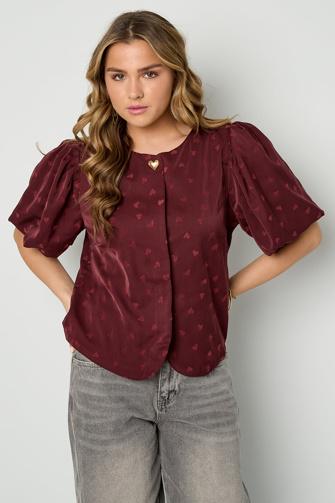 Dames Loveyou top van acetaatvezel met hartmotief – productfoto 2