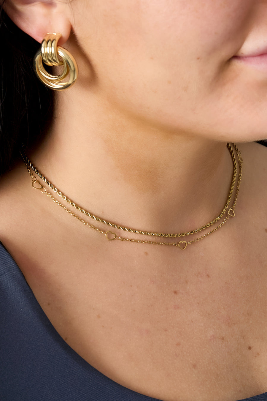 Chaîne à maillons pour femme en acier inoxydable 304 avec pendentif cœur et détails de maillons