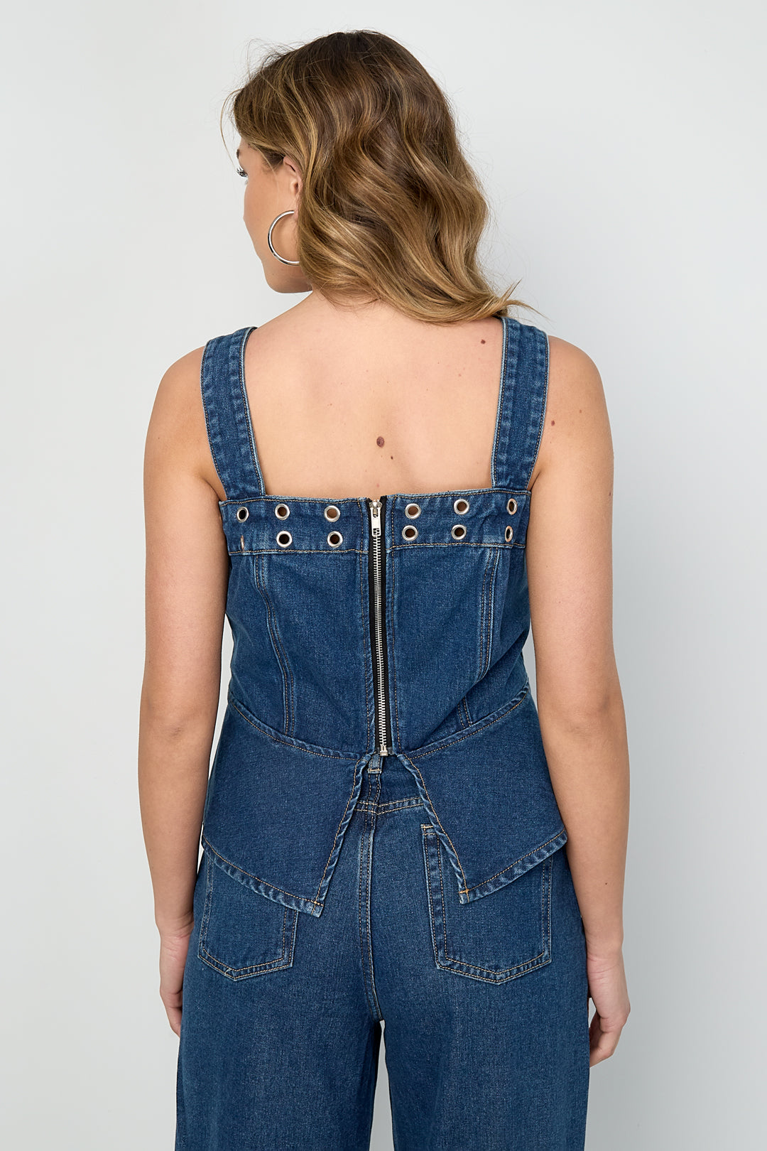 Dames tweedelige denimtop van katoen met eyeletdetails – productfoto 8