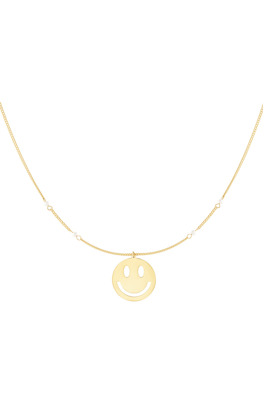 Collier pour femme avec pendentif en acier inoxydable motif smiley – doré et argenté