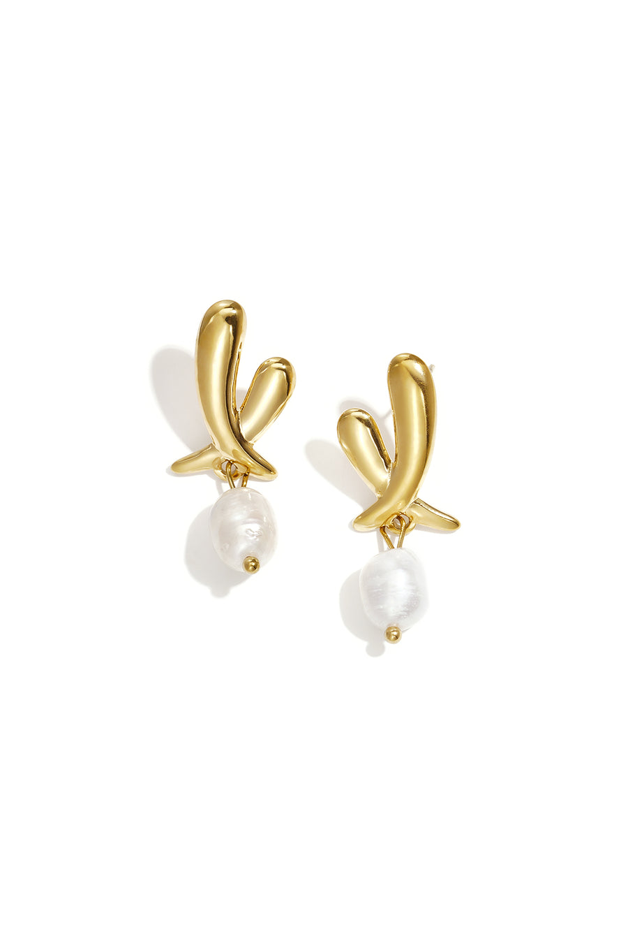 Women's Stainless Steel Drop Earrings with Organic Shape – Gold-colored