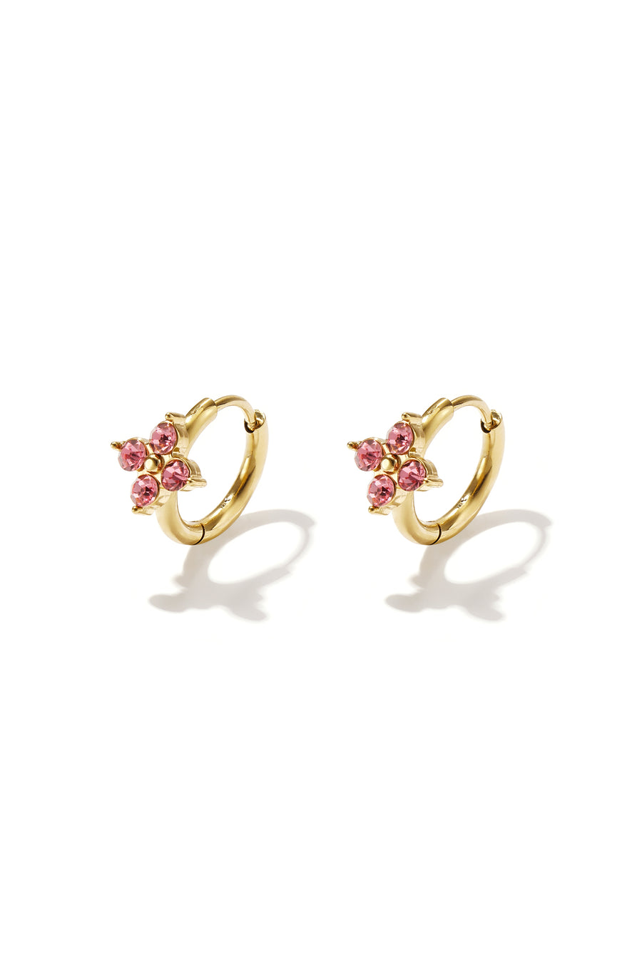 Women's Stainless Steel Hoop Earrings with Floral Design – Gold and Pink