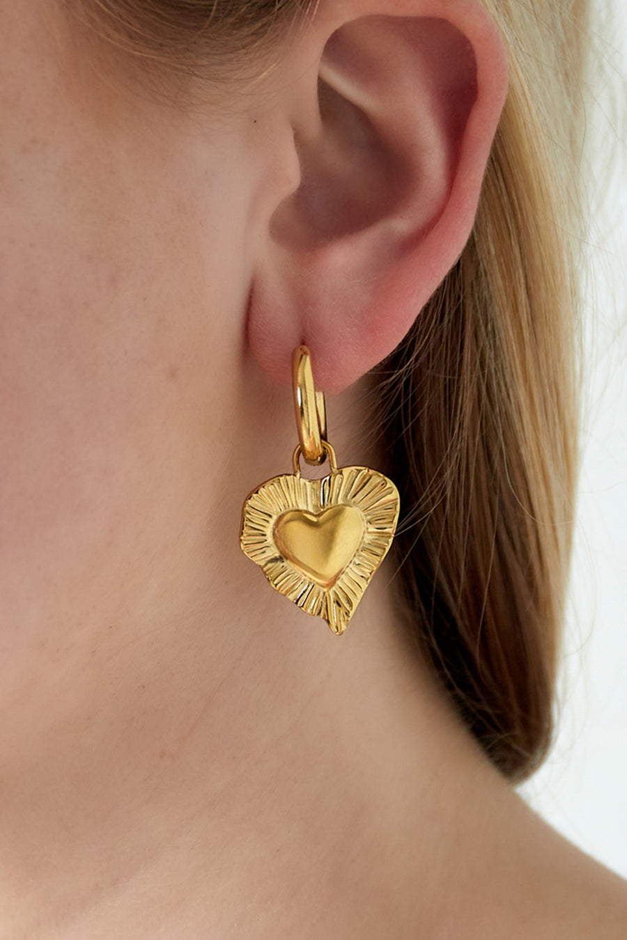 Boucles d'oreilles pendantes en acier inoxydable 304 couleur or, en forme de cœur pour femme