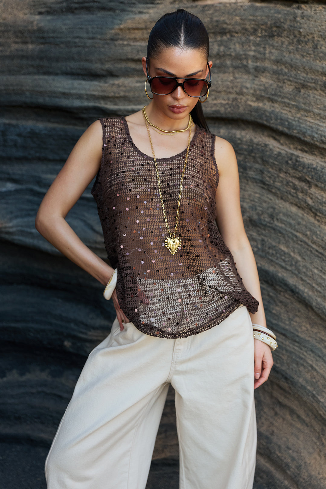 Dames gehaakte strandtop met glitterdetail – productfoto 4
