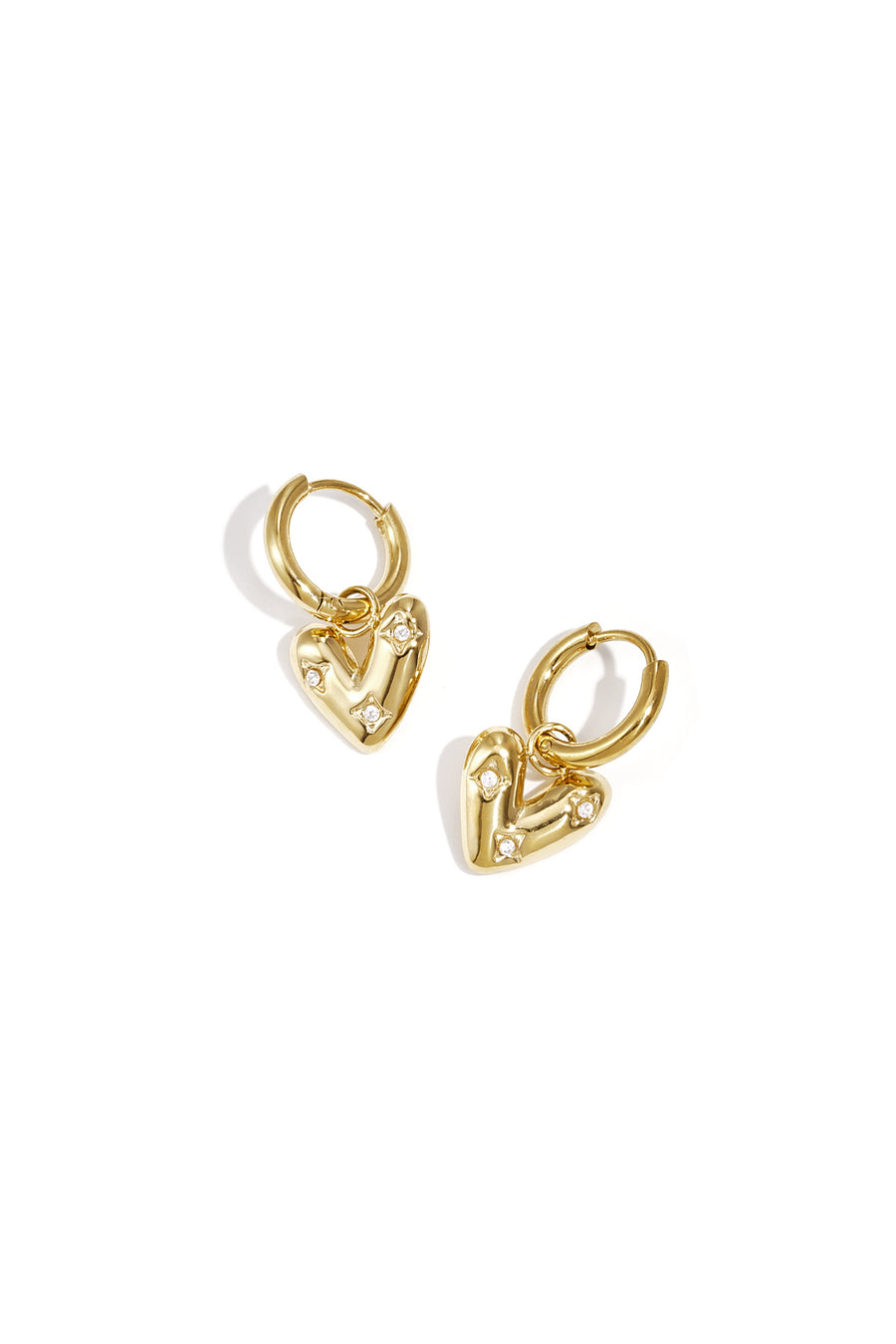 Boucles d'oreilles pendantes en acier inoxydable en forme de cœur pour femme – couleur or