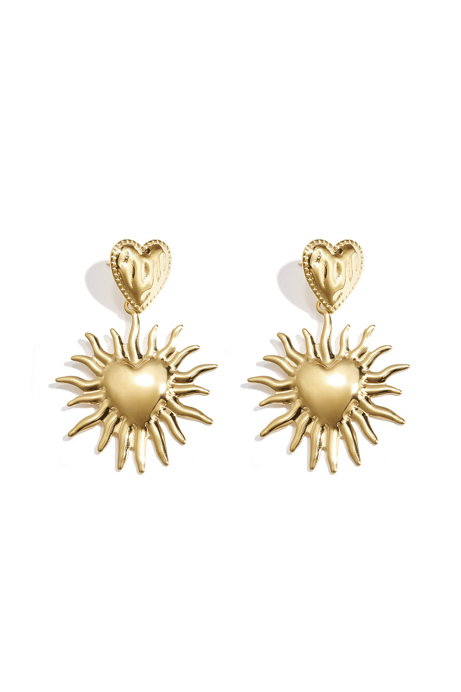 Women's Stainless Steel Drop Earrings with Heart Shape – Gold-Plated
