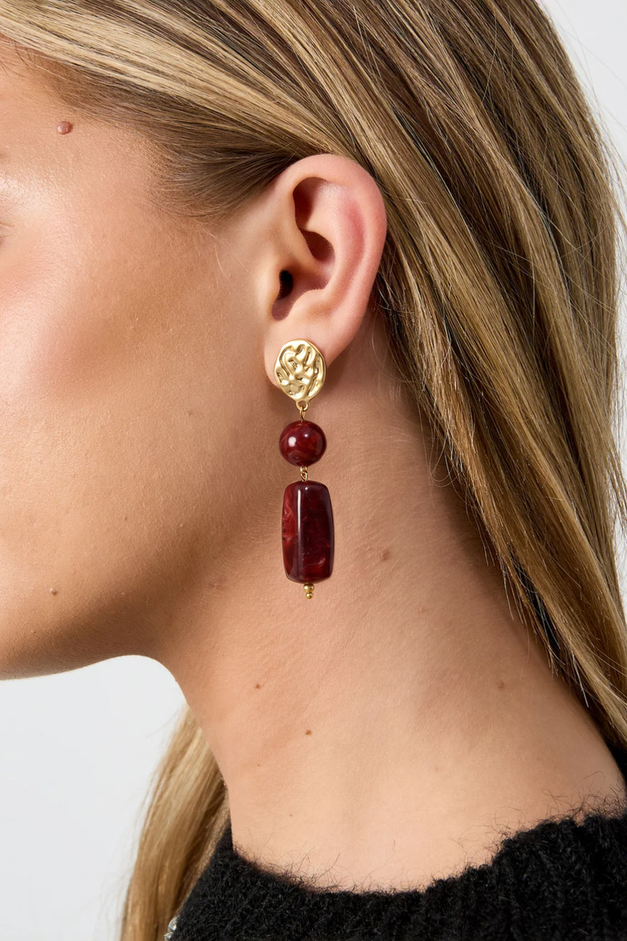 Boucles d'oreilles pendantes perlées pour femmes en acier inoxydable – marron – rétro