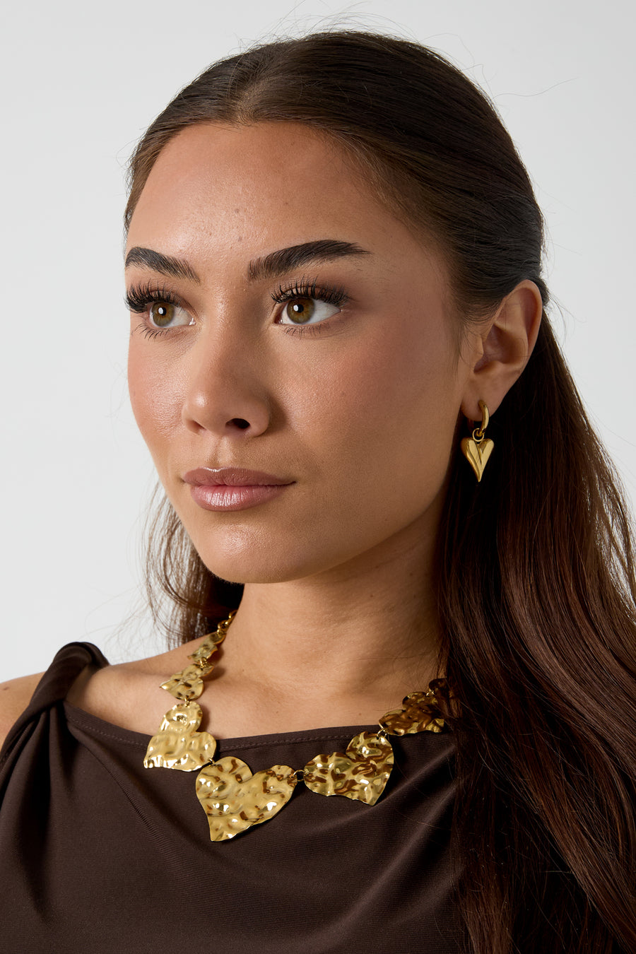 Boucles d'oreilles pendantes en acier inoxydable en forme de cœur pour femme – couleur or