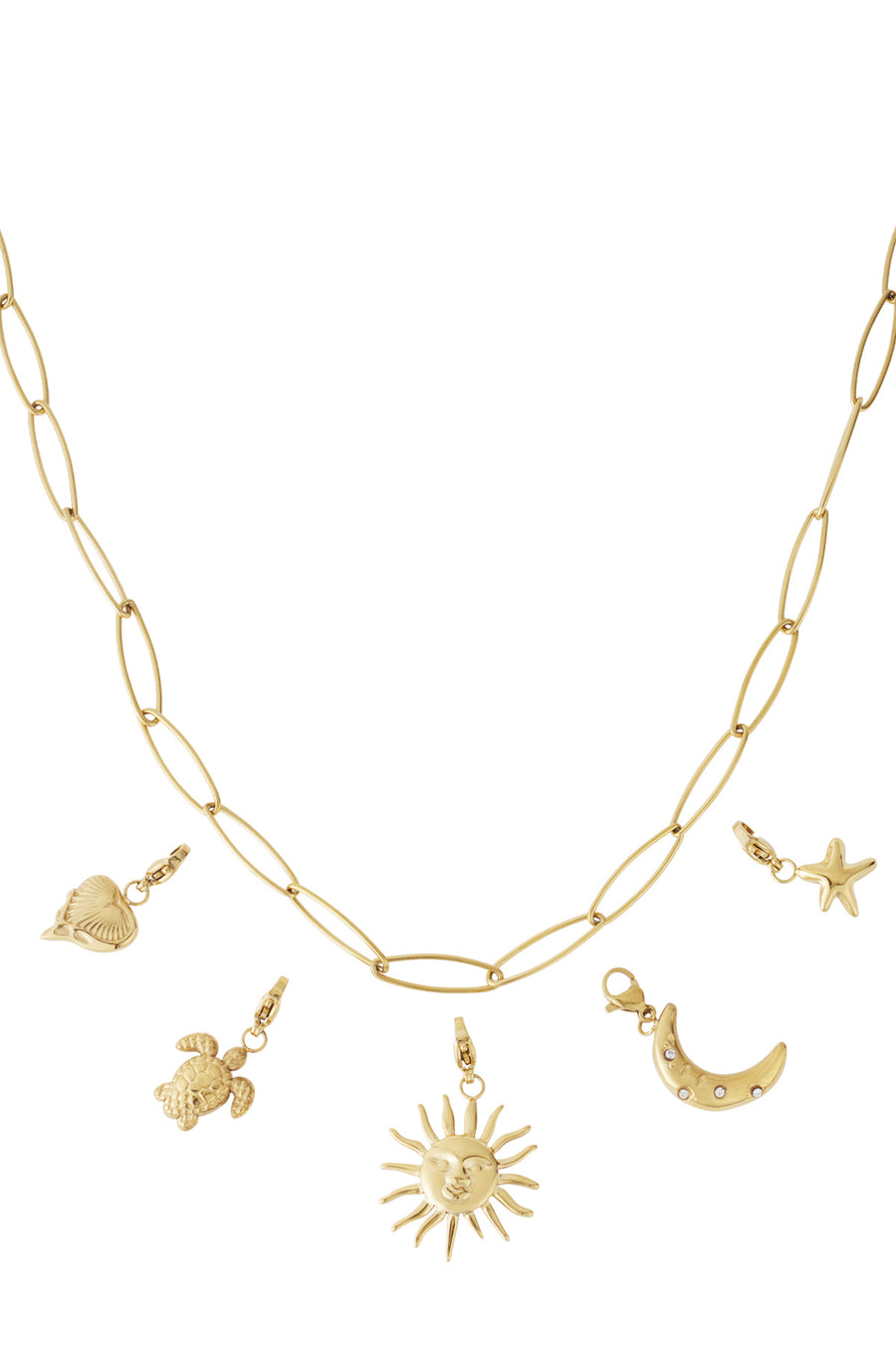 Collier pour femme en acier inoxydable doré avec pendentif motif soleil