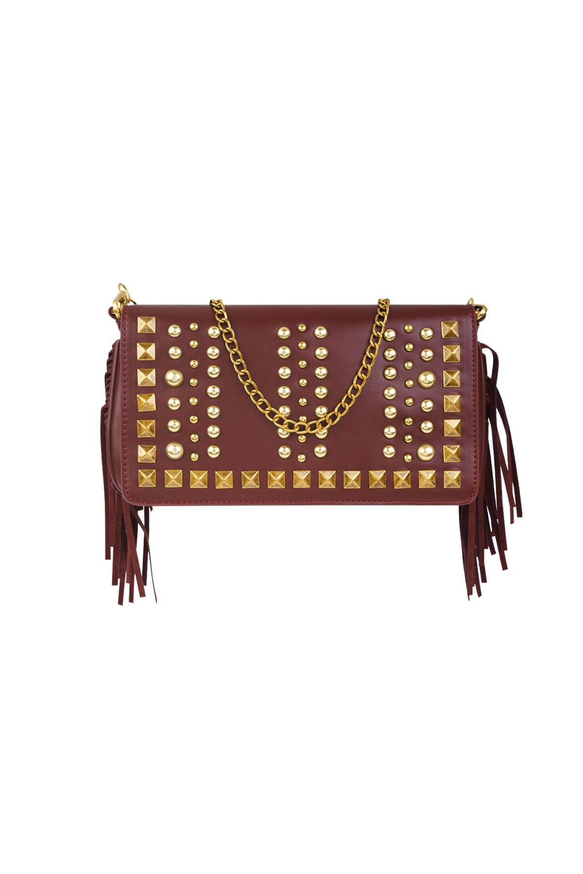 Sac à bandoulière pour femmes en 100 % PU avec forme organique – noir et bordeaux