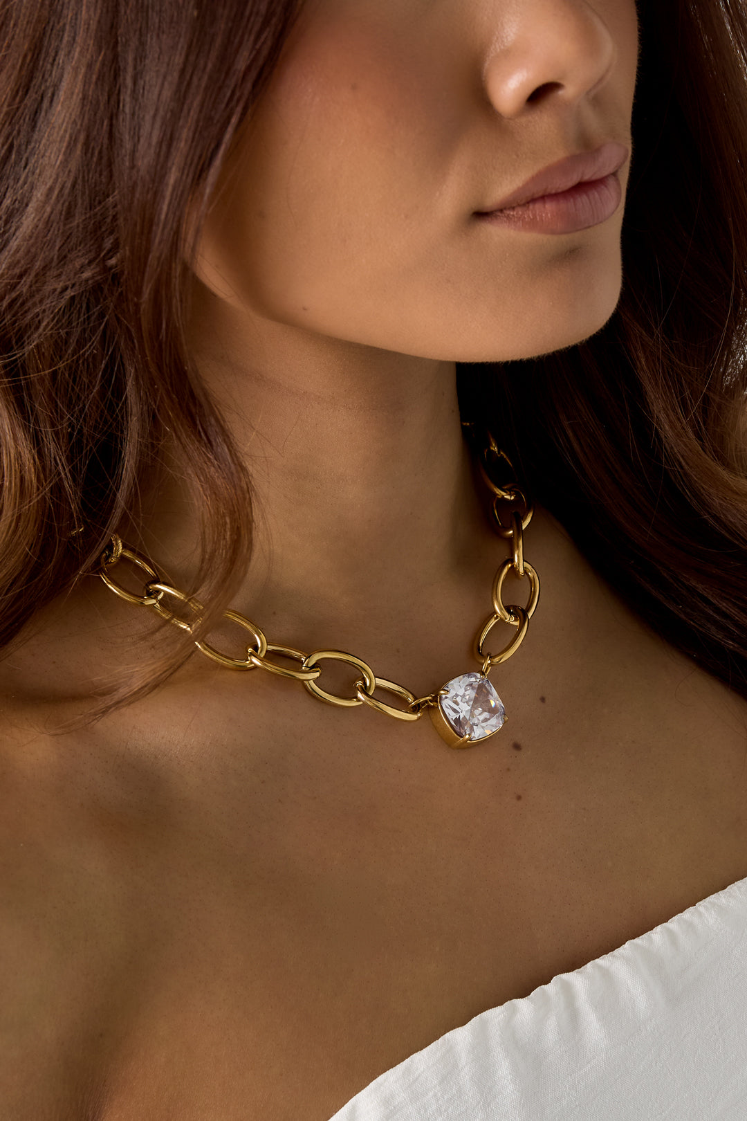 Women's Necklace with Stainless Steel Pendant and Link Detail – Gold-colored – image 3