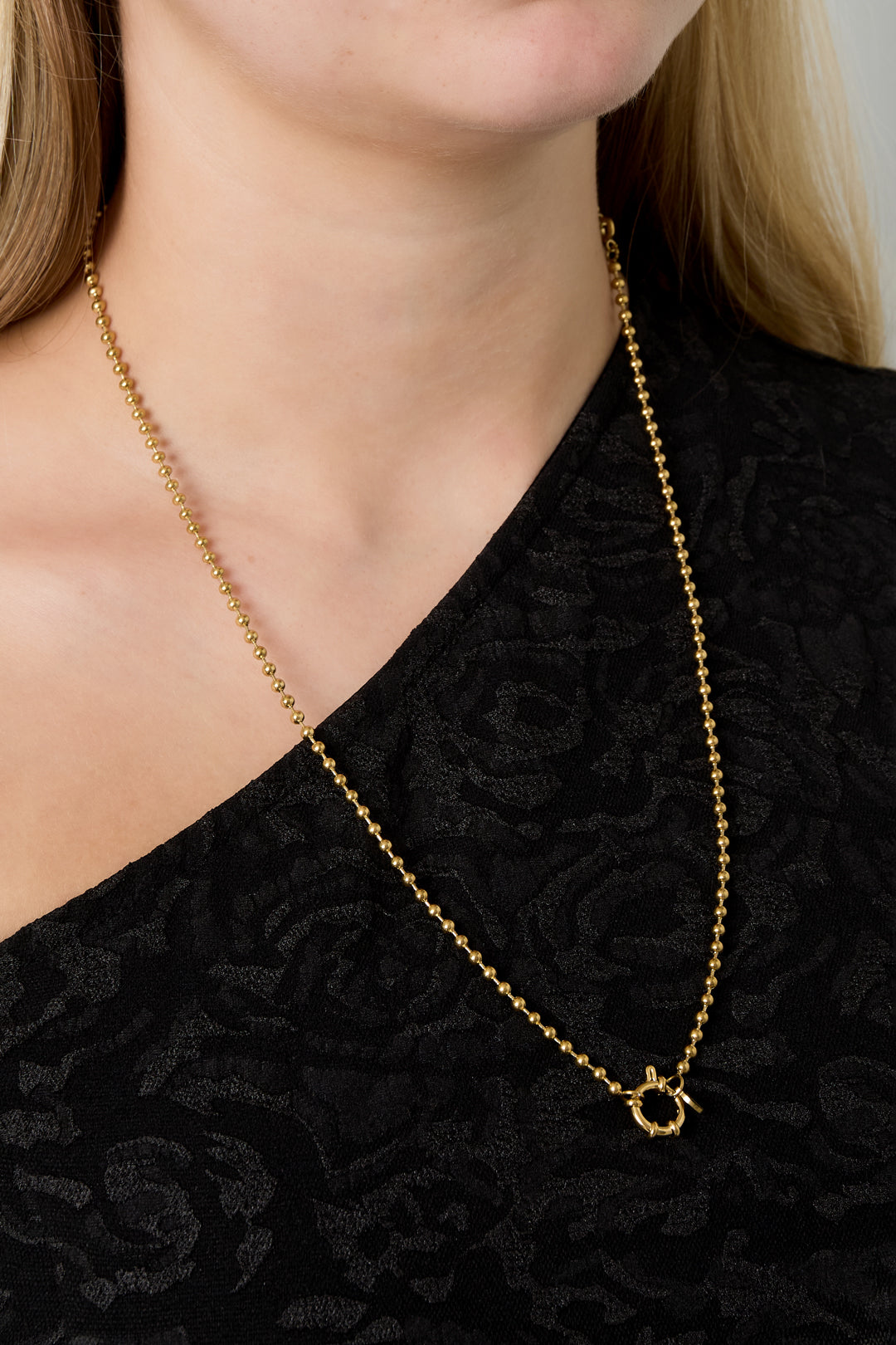 Women's Stainless Steel Cable Chain Necklace with Link Detail – Gold Tone – image 3