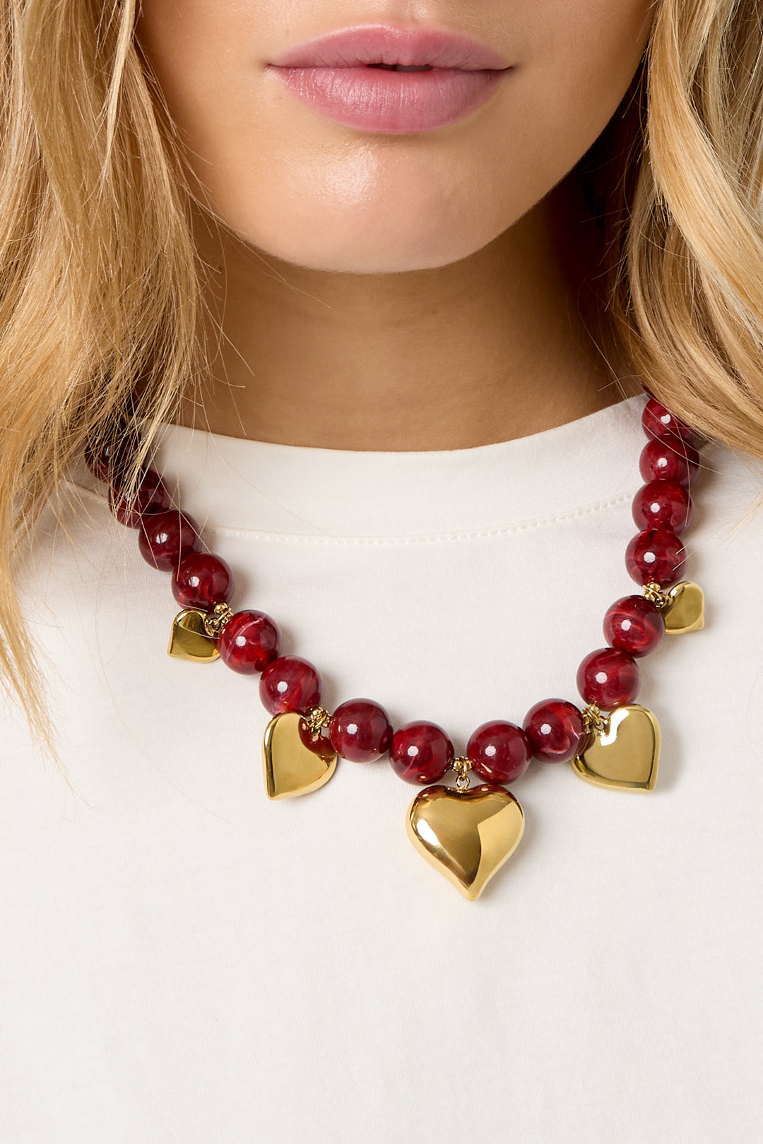 Collier de perles en acrylique avec cœur pour femme – Marron café et gris – photo 3