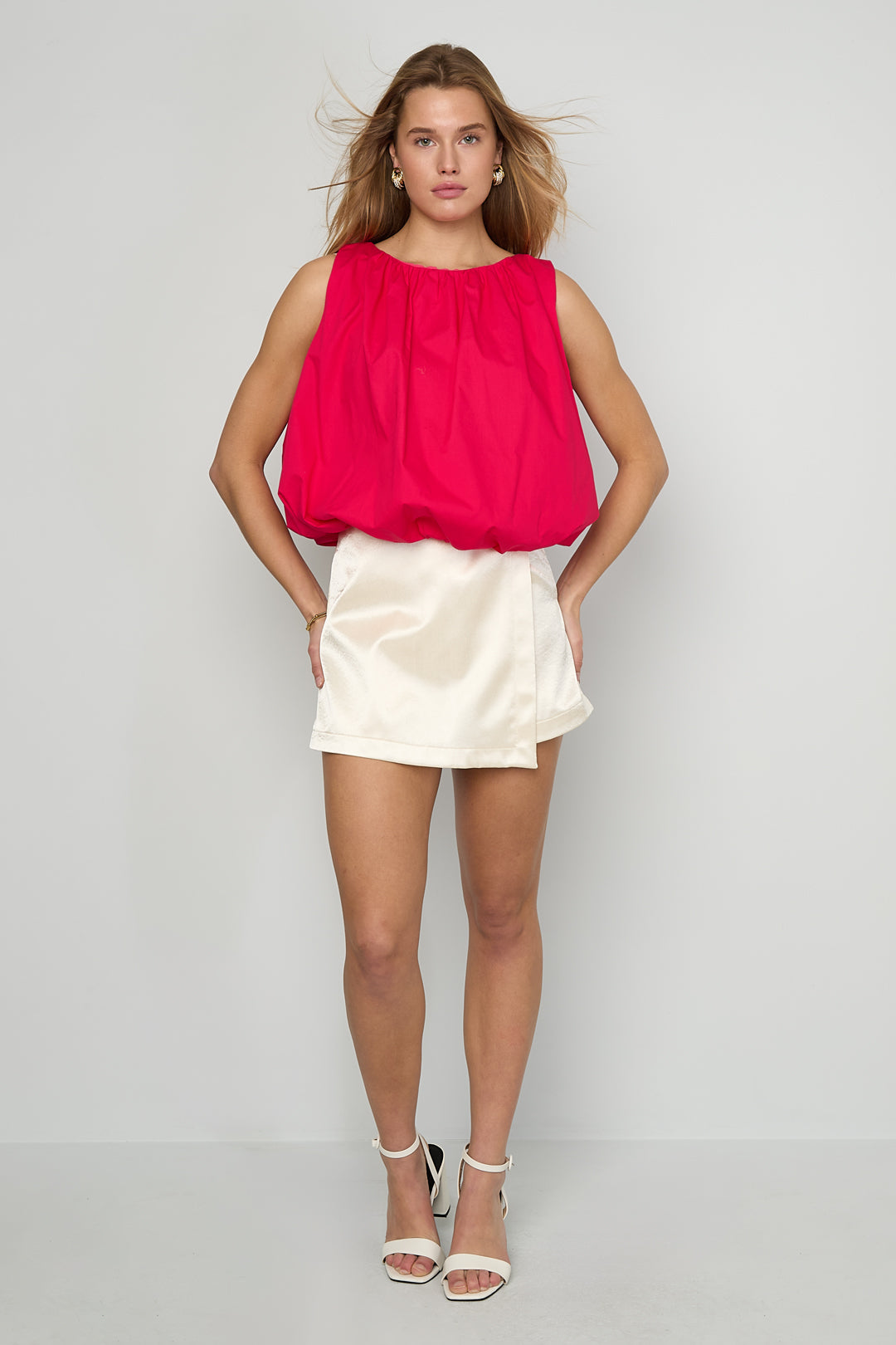 Dames casual ballontop van geweven katoen in drie kleuren – productfoto 6