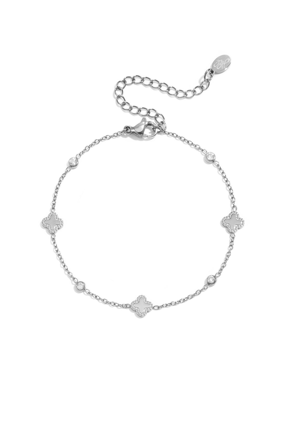 Bracelet à breloques pour femme en acier inoxydable avec motif trèfle – couleur or