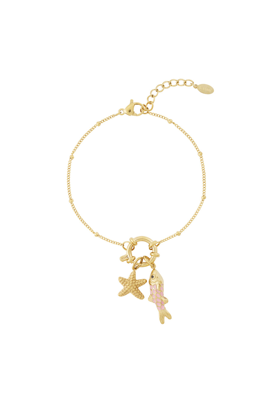 Bracelet à breloques pour femme en acier inoxydable, émail, plastique, avec motifs poisson et étoile de mer