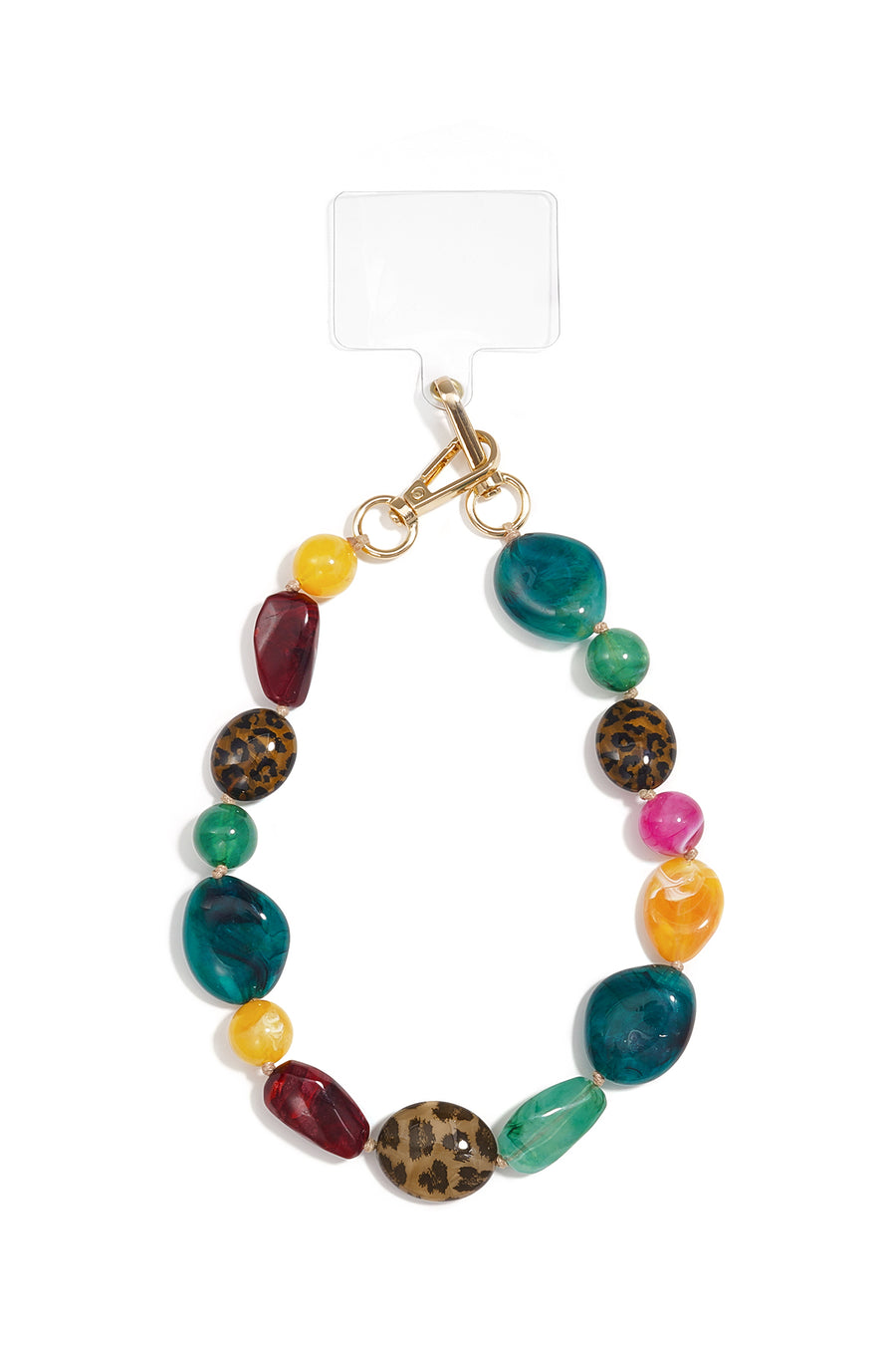 Cordon de téléphone en acrylique avec forme organique et perles – multicolore