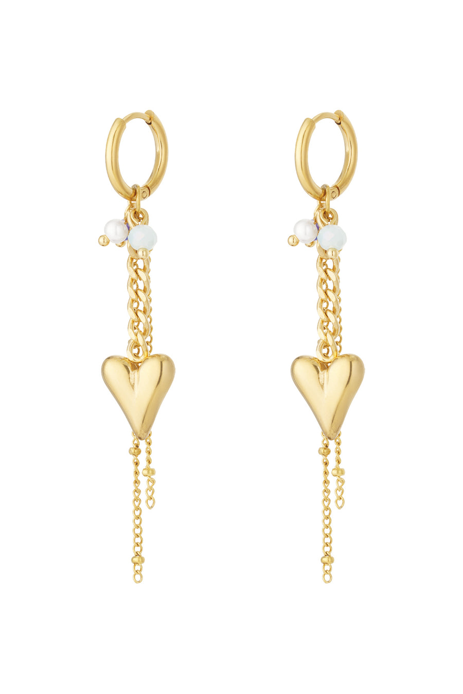 Boucles d'oreilles pendantes pour femmes en acier inoxydable, perles d'imitation, cristal avec forme de cœur – bleu et jaune
