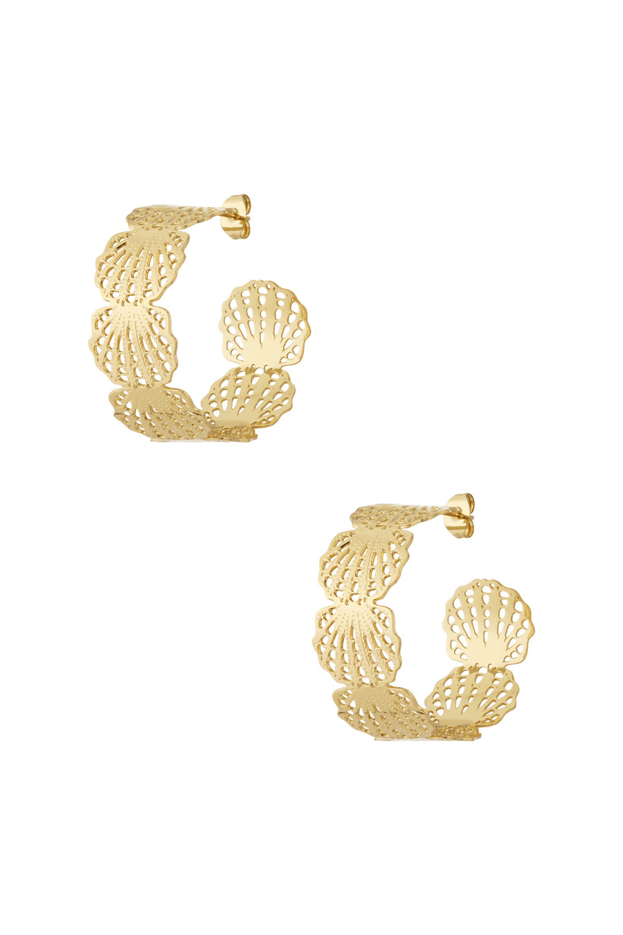 Boucles d'oreilles créoles pour femmes en acier inoxydable avec détails océaniques – couleur or