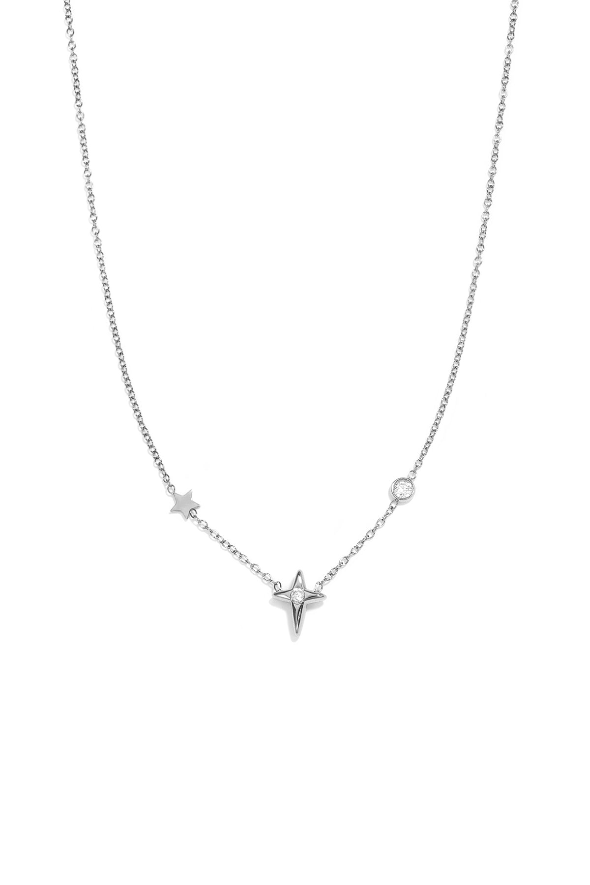 Zilverkleurige korte sterrenketting met zirkoon
