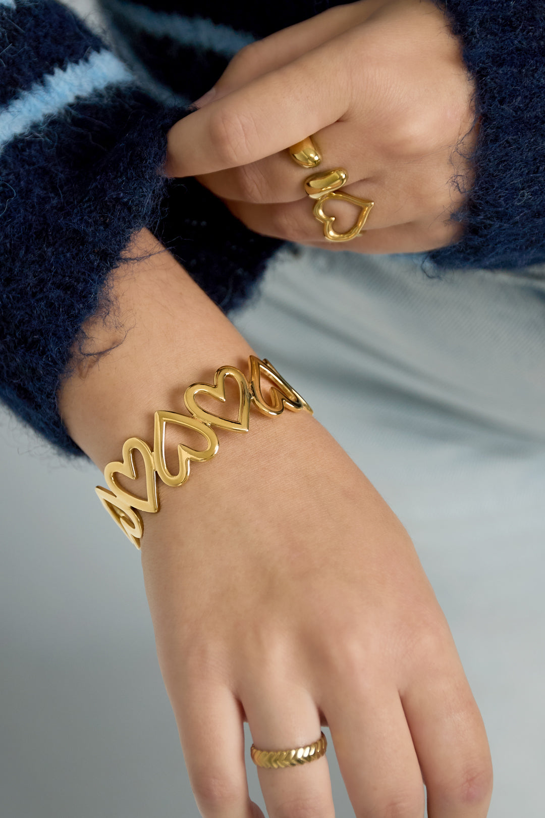 Women's Stainless Steel Heart Cuff Bracelet – Gold Tone – image 2