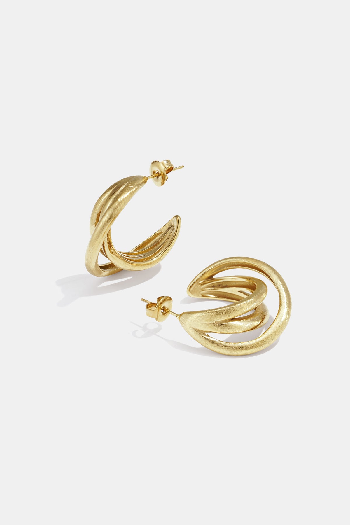 Boucles d'oreilles créoles pour femme en acier inoxydable 304 avec motif linéaire – couleur or