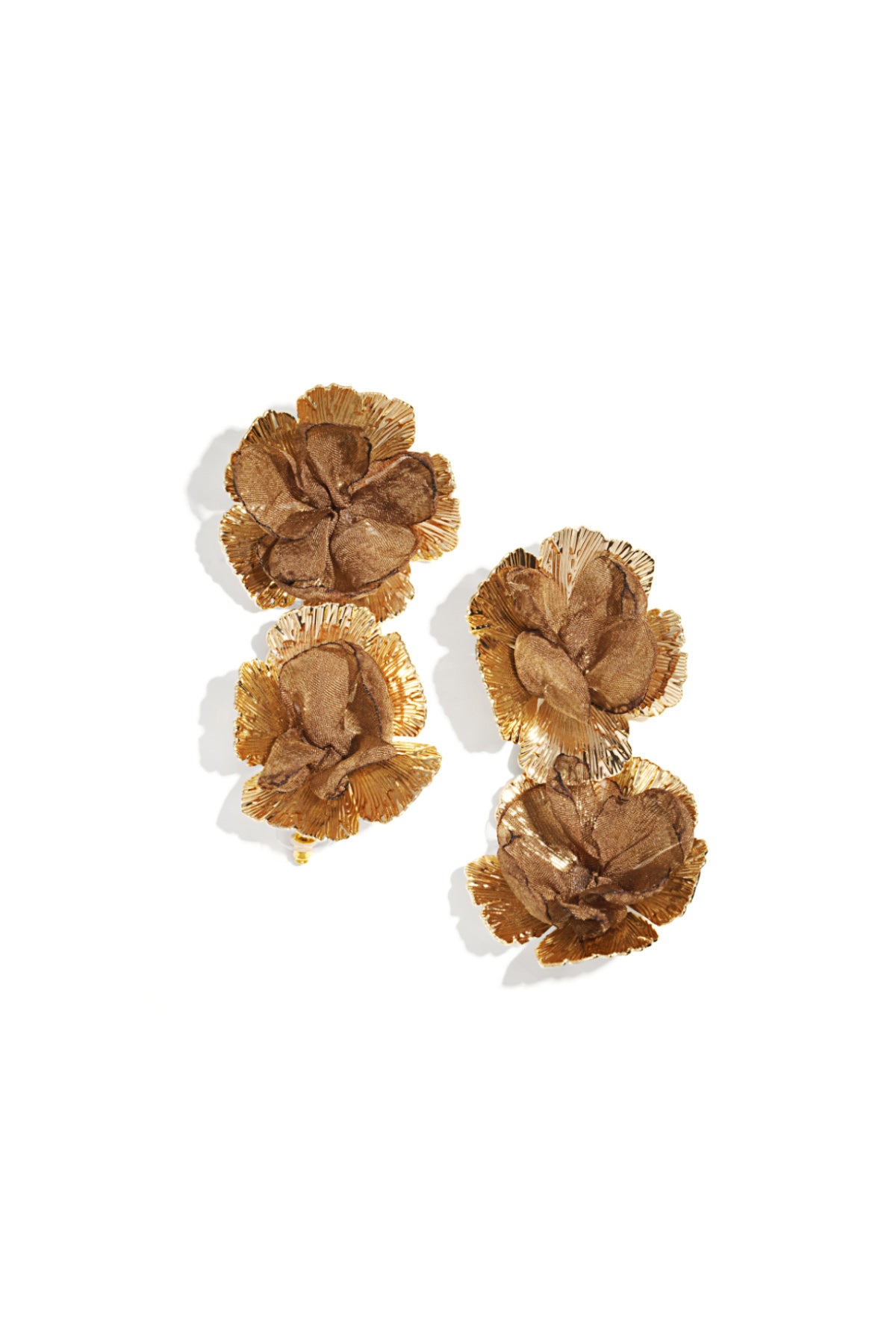 Boucles d'oreilles pendantes pour femmes en polyester avec motif floral – marron foncé
