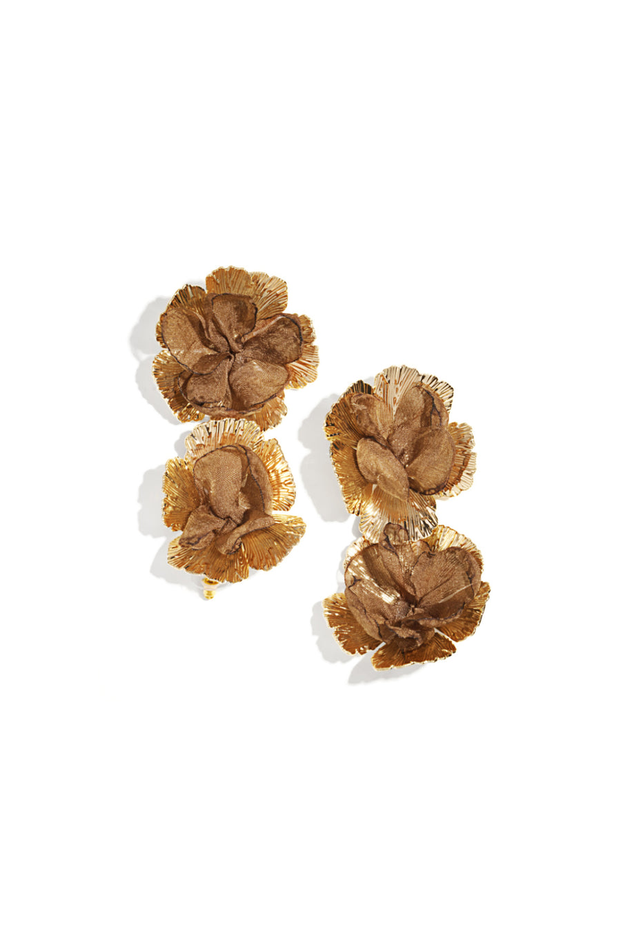 Boucles d'oreilles pendantes pour femmes en polyester avec motif floral – marron foncé