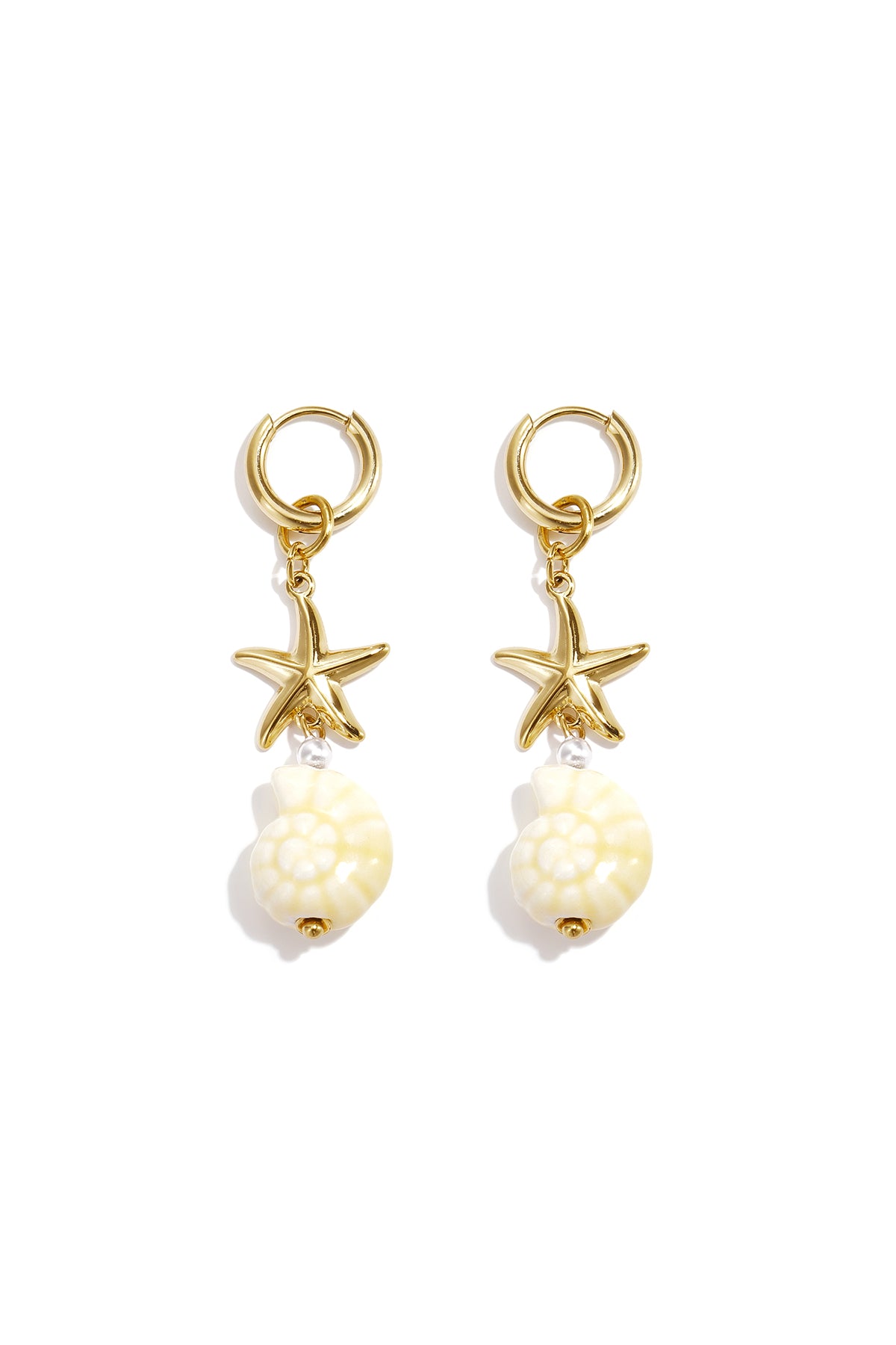 Boucles d'oreilles pendantes pour femmes en acier inoxydable, céramique à motif coquillage et étoile de mer – Rose