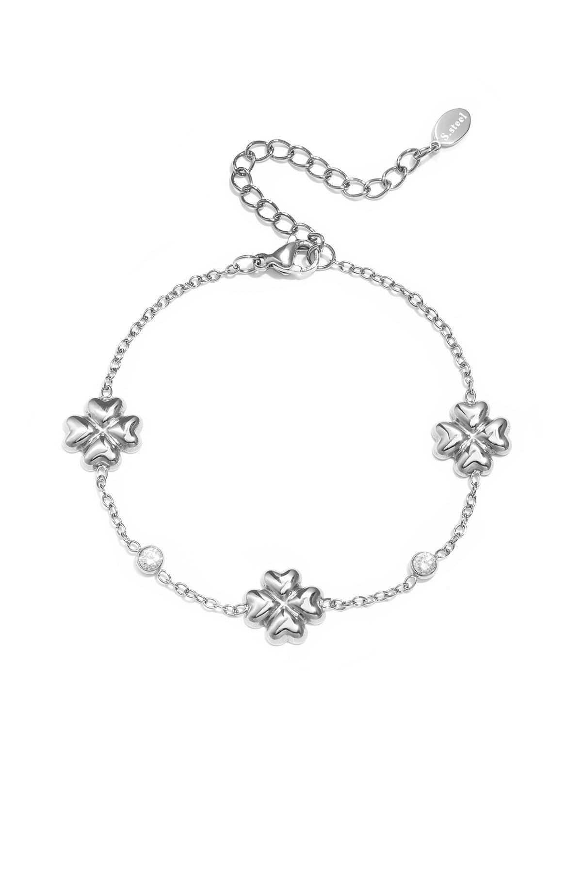 Women's Stainless Steel Charm Bracelet with Clover Motif – Gold Tone