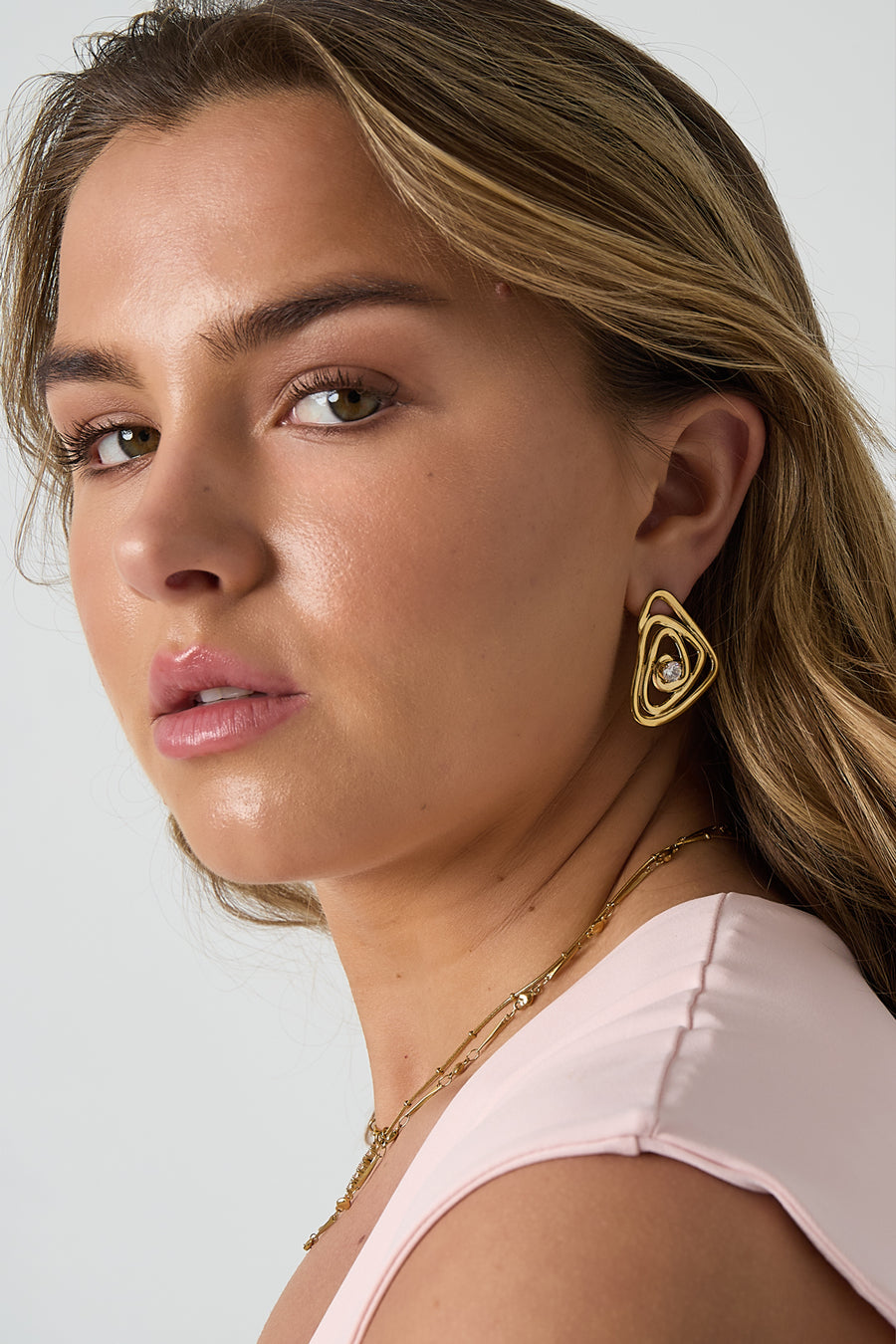 Women's Stainless Steel Stud Earrings – Gold-Tone – Casual