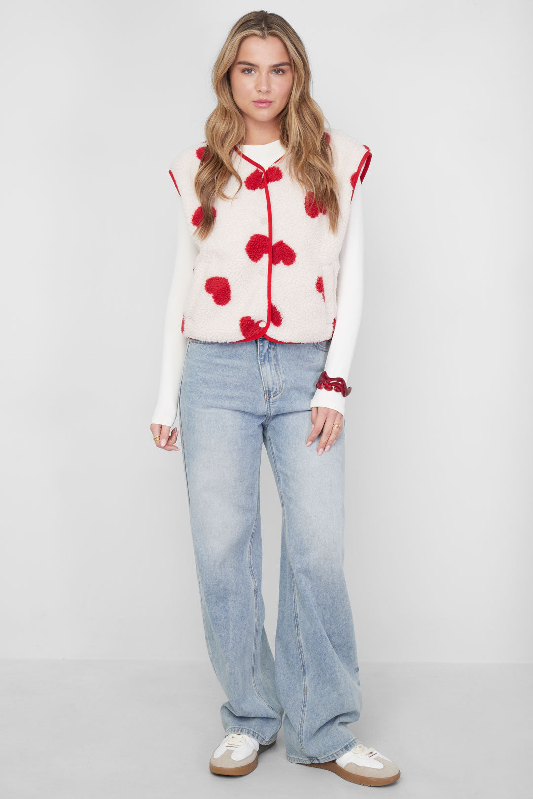 Dames Lover gilet van polyester met hartjes – productfoto 4