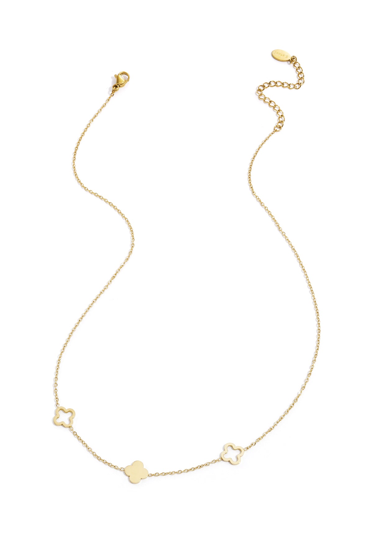Women's Clover Motif Stainless Steel Chain Necklace - Gold-Coloured