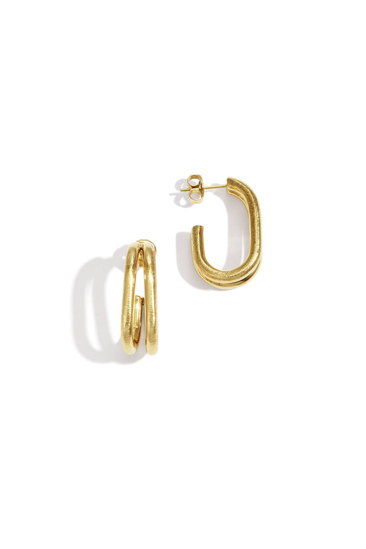 Boucles d'oreilles créoles pour femmes en acier inoxydable 304 avec motif linéaire – couleur or