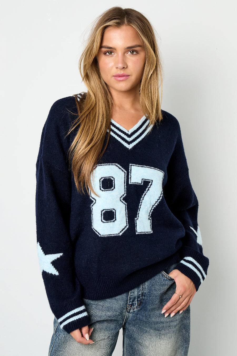 Dames 87 gebreide trui met kleurcontrast – productfoto 2