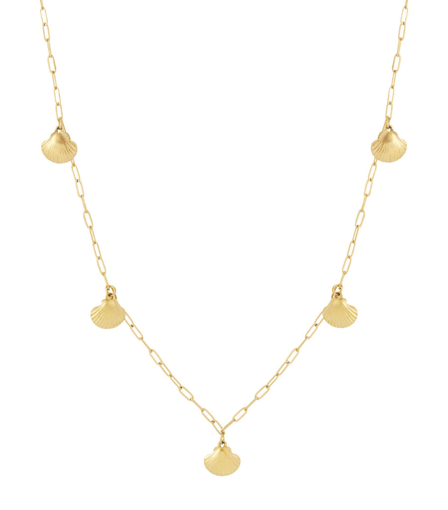 Long collier en acier inoxydable doré pour femme, avec détails océaniques et motif coquillage