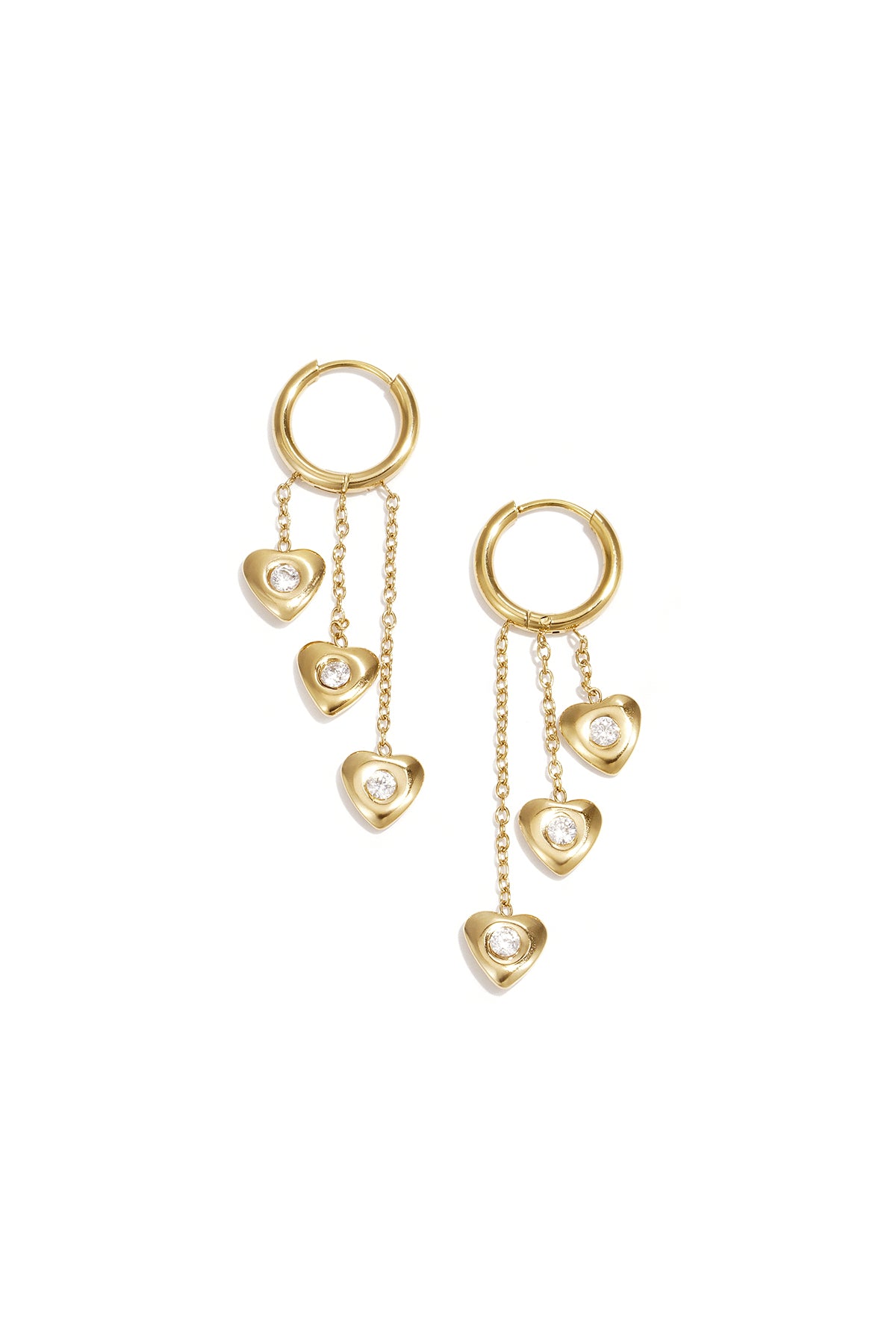 Boucles d'oreilles pendantes en acier inoxydable en forme de cœur pour femme – doré