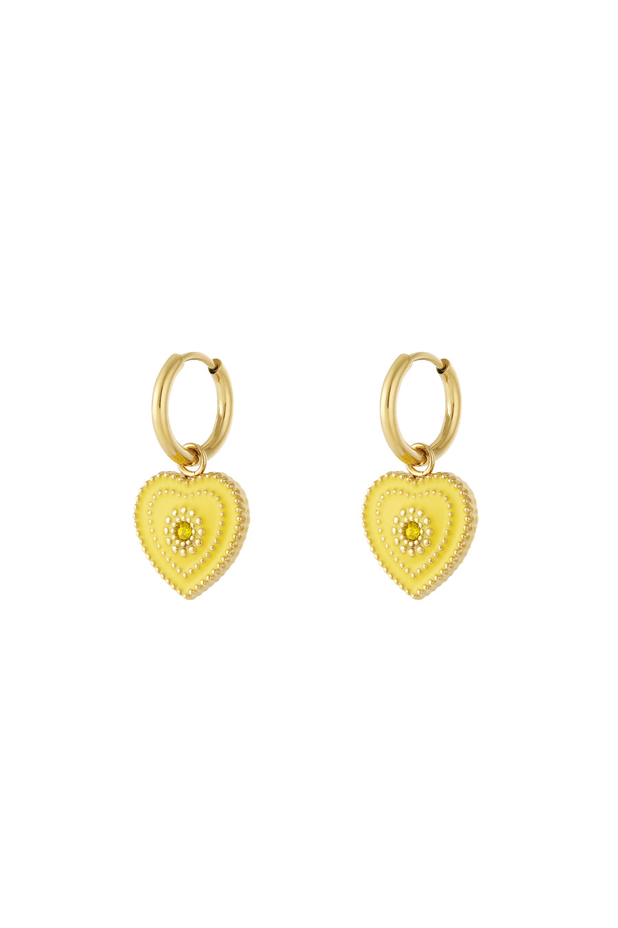 Boucles d'oreilles pendantes pour femme en acier inoxydable, émail, strass avec cœur – plusieurs couleurs