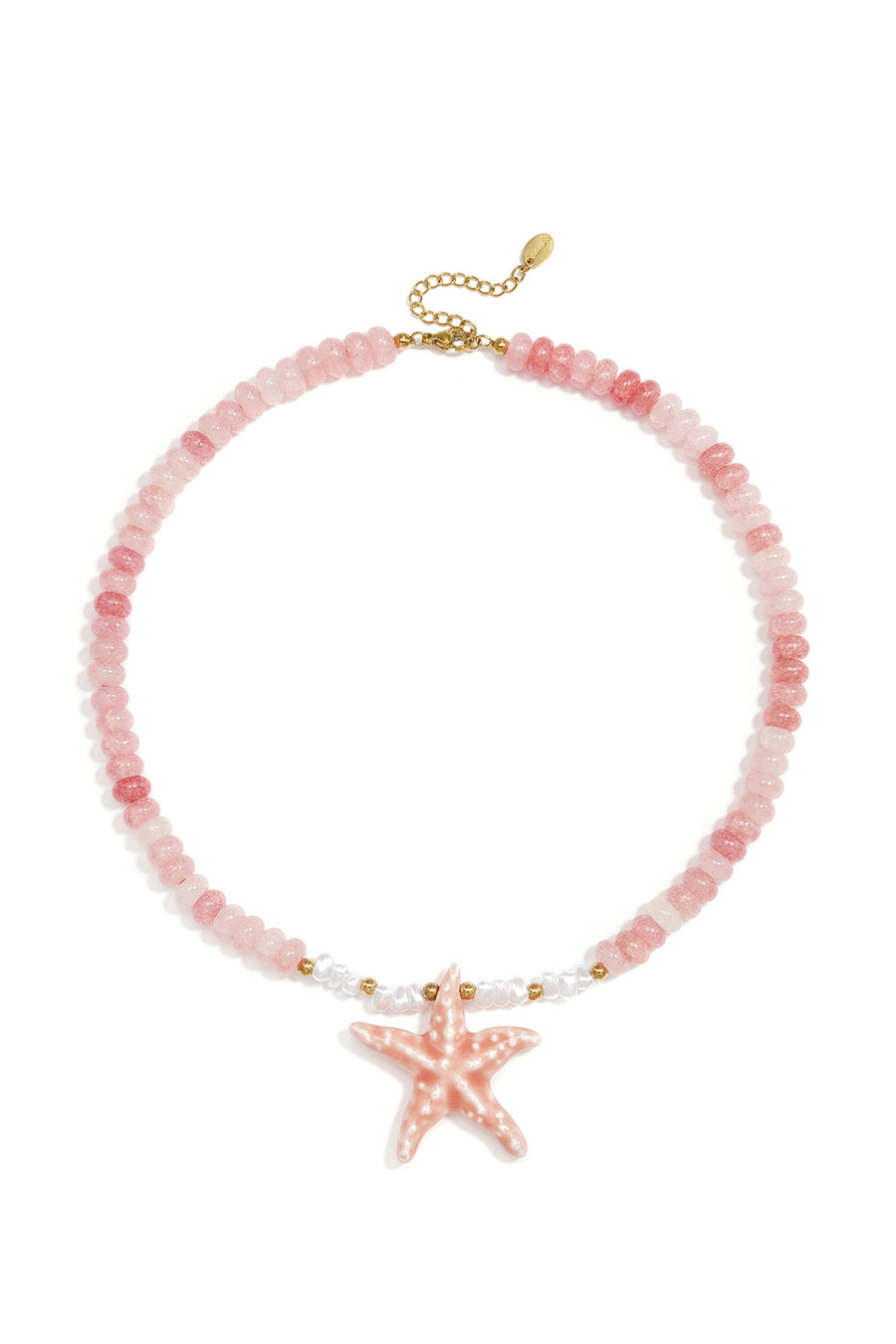 Collier de perles pour femme en acier inoxydable, ABS, céramique, verre avec motif étoile de mer – rose