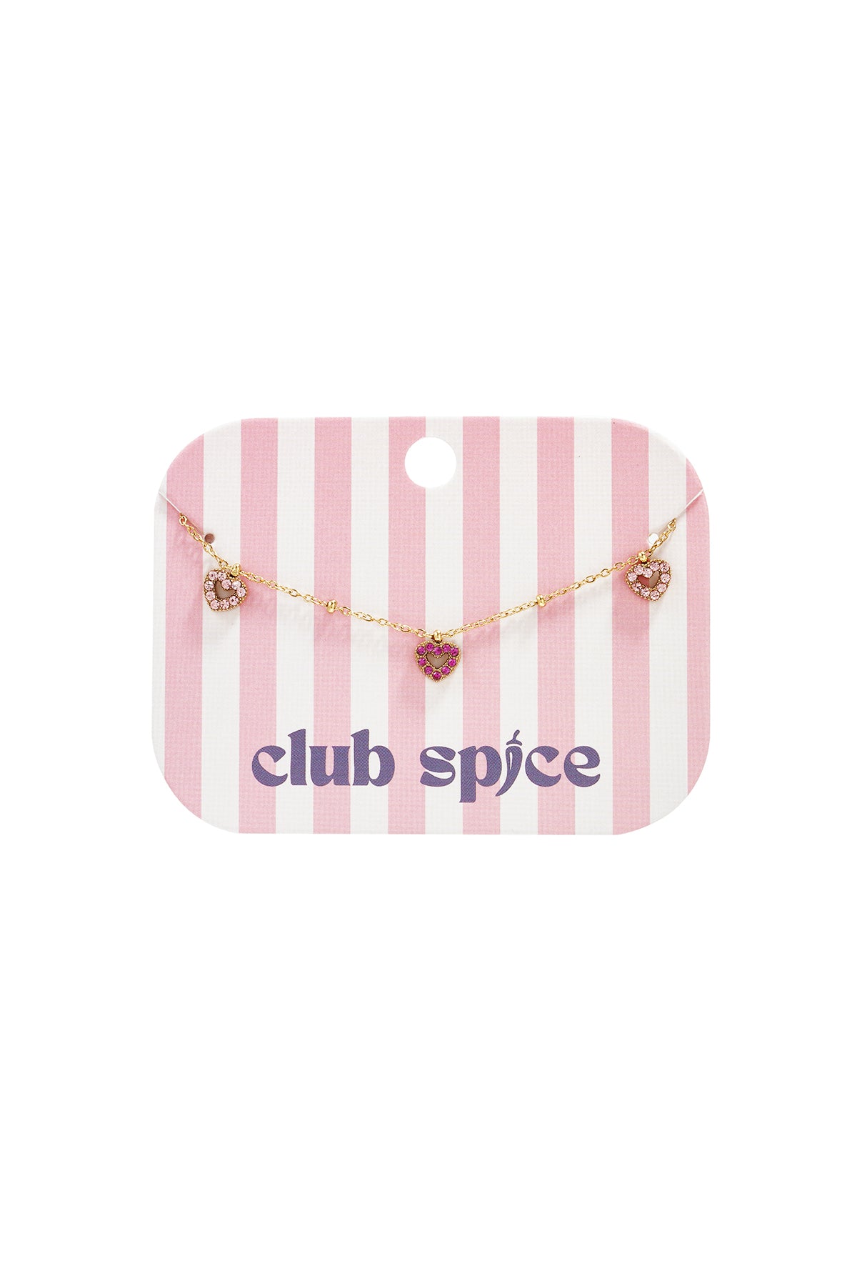 Armband met roze steentjes in hartjes
