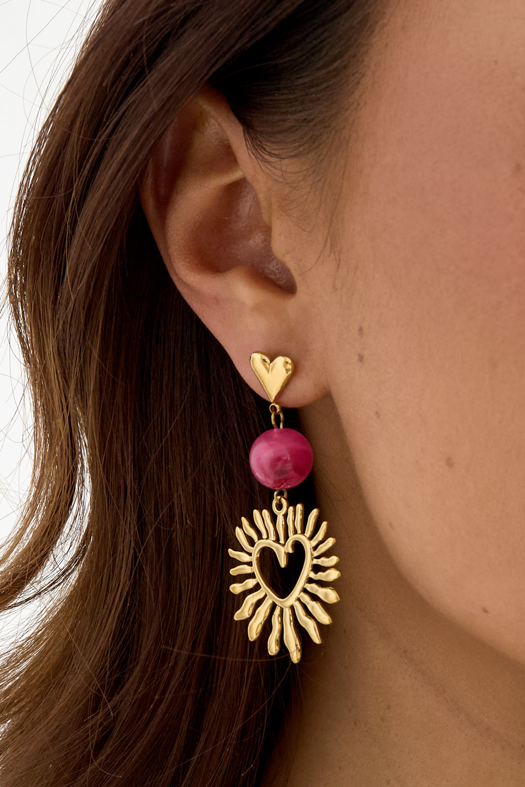 Boucles d'oreilles pendantes en acier inoxydable en forme de cœur pour femme – rouge rosé et vert – photo 3