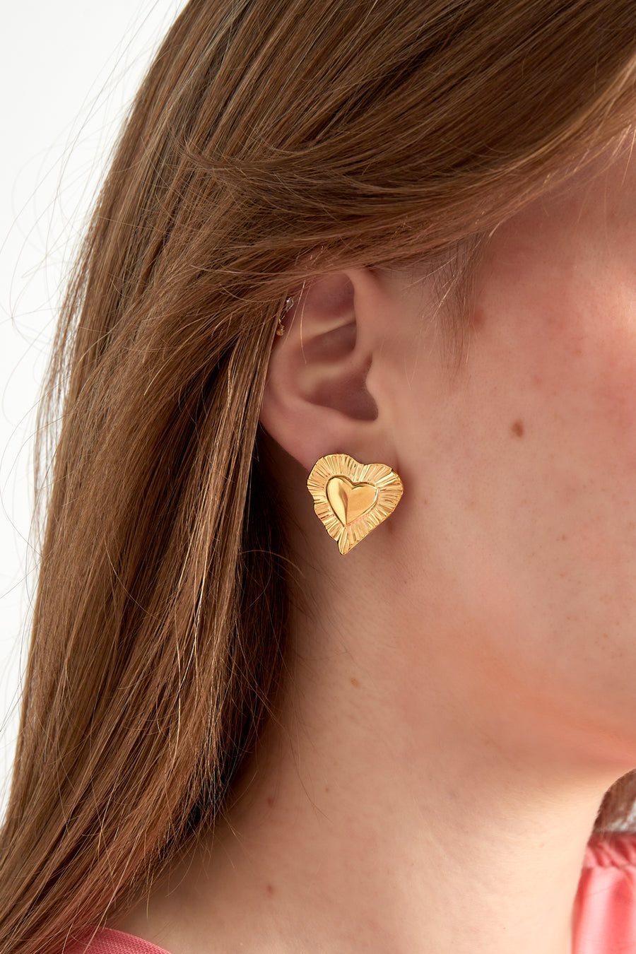 Puces d'oreilles pour femmes en acier inoxydable 304 avec cœur – couleur or