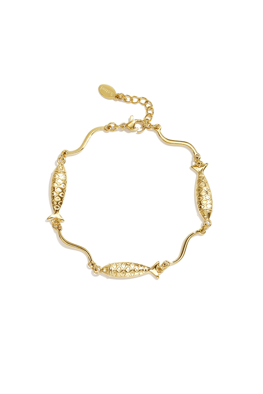 Bracelet à maillons en acier inoxydable doré avec motif de poisson pour femme