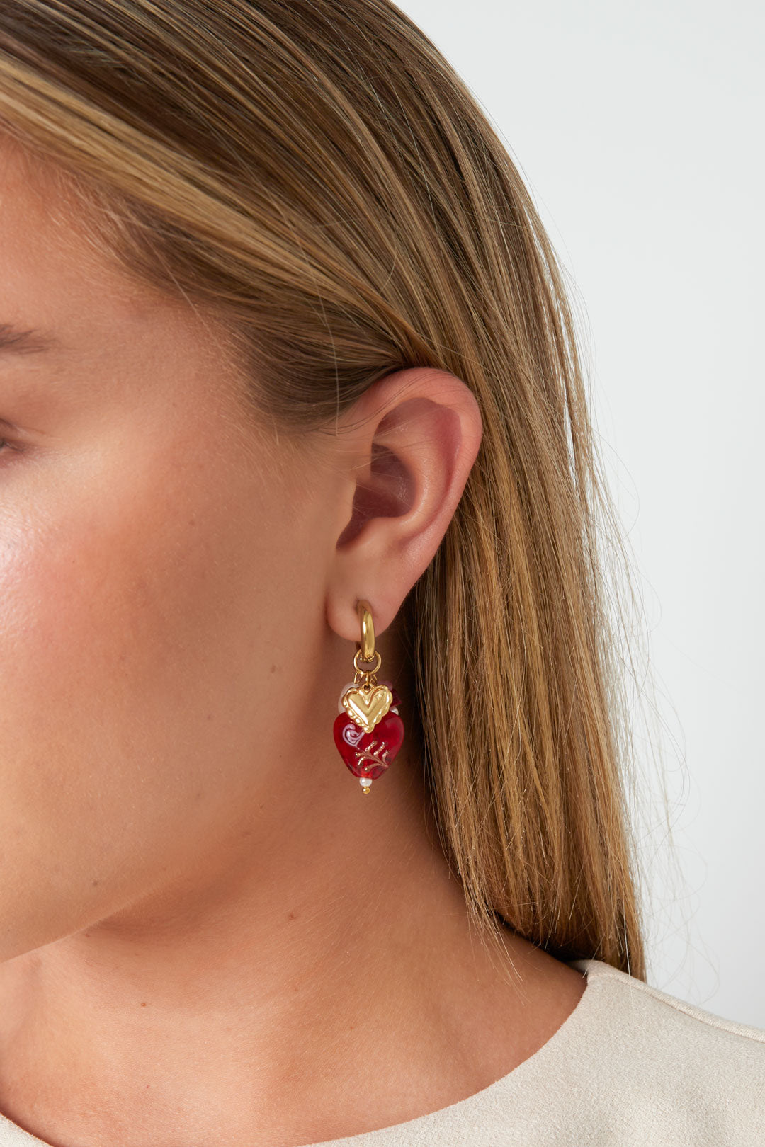 Boucles d'oreilles pendantes pour femme en acier inoxydable, perle, coquillage, pierre, émail avec forme de cœur – photo 2