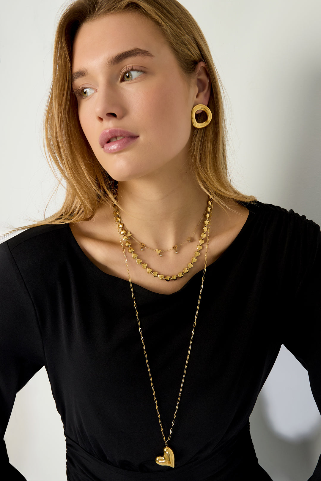 Women's Stainless Steel Heart Link Chain - Gold Tone – image 2