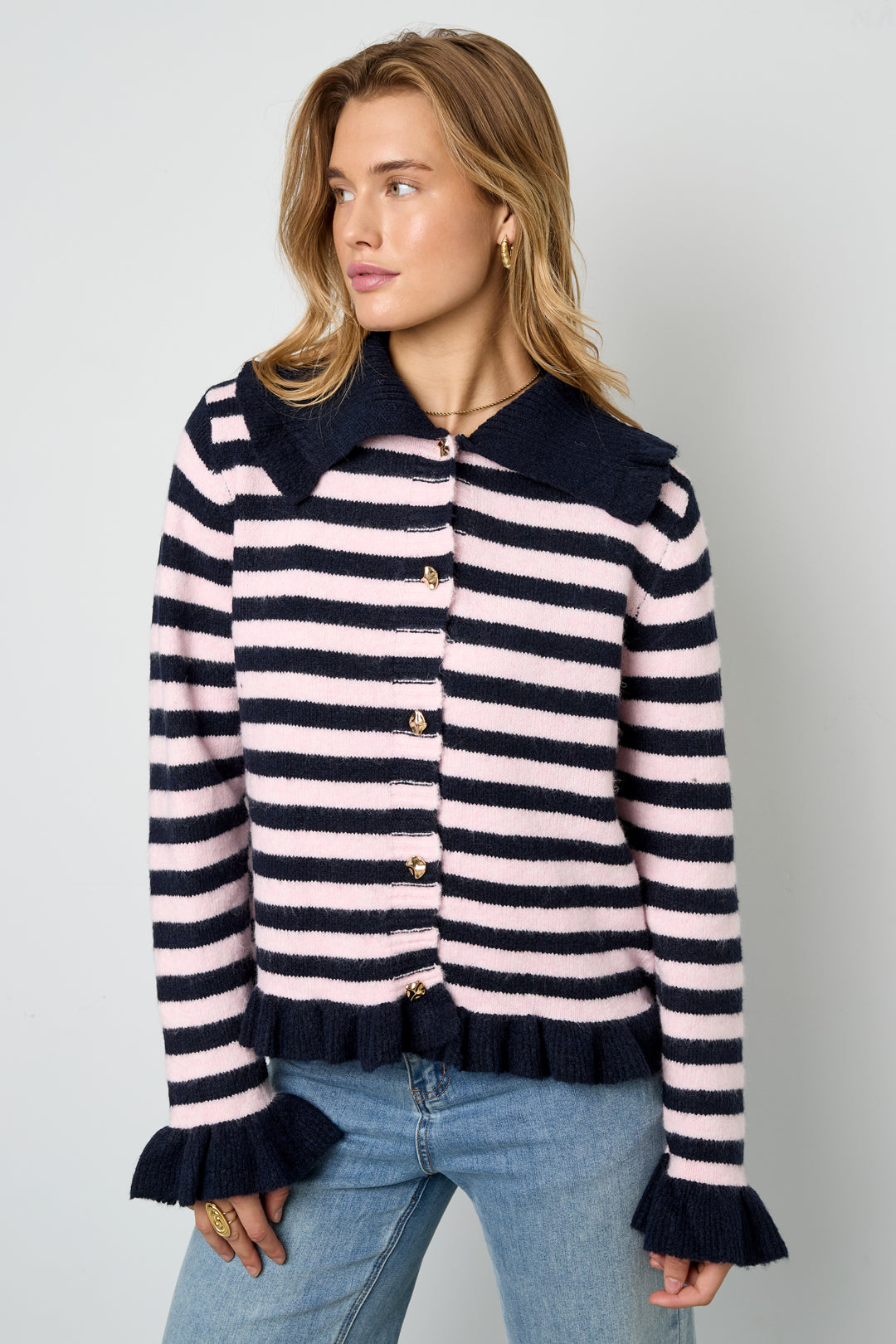Dames casual cardigan van polyester met strepen – productfoto 2