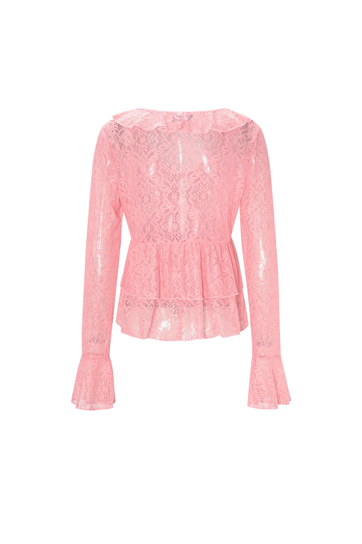 Geweven kant Dames Lange Mouwen Top Elegante Ruches
