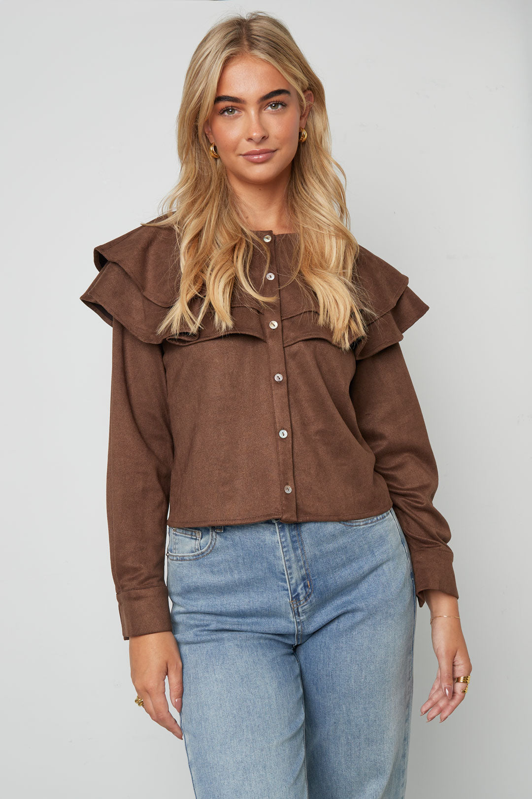 Dames blouse van polyester met rucherand – productfoto 5
